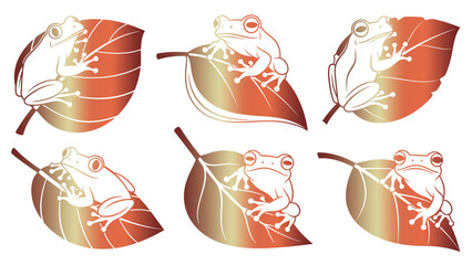 set of frog leaf vector art