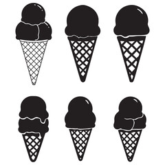 Set of six ice cream cones scoops sweet cold summer dessert food vector.