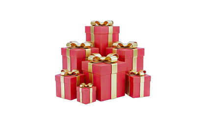 Red Gift Boxes with Gold Bows on White Background