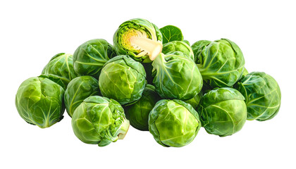 Fototapeta premium A pile of vibrant, fresh green cruciferous vegetables, one cut open revealing the inside