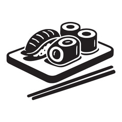 Sushi rolls and nigiri with chopsticks on plate japanese fast food vector © Md. Robin Hasan