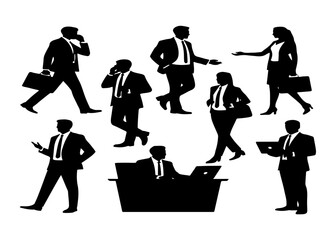 A comprehensive collection of diverse black silhouette vector illustrations featuring professional Business men and women 