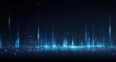 Abstract digital data stream with glowing lines and particles on dark background