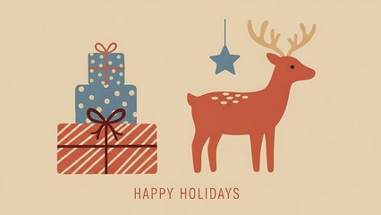 Happy Holidays Festive Reindeer and Presents Scene