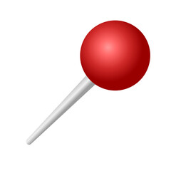 Red push pin icon on transparent background. Realistic thumbtack illustration for notes, maps, and reminders. Drawing pin. Pushpin PNG. Ball pin marker.
