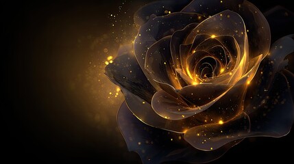 Beautiful Black Rose with Sparkling Gold Highlights on Dark Background