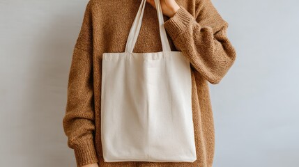 Cozy Sweater and Neutral Tote Bag for Casual Fashion Statement