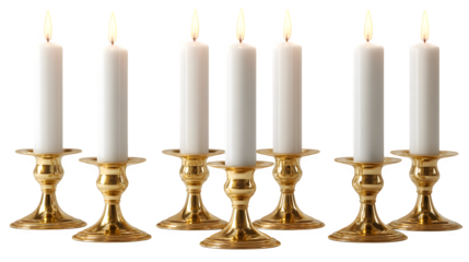 Lit Golden Candlesticks, isolated on transparent background