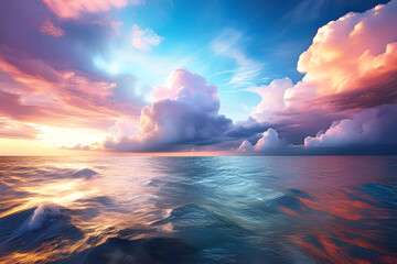 Fototapeta premium Dramatic Sunset Clouds Over Ocean with Rolling Waves