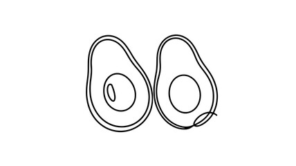  continuous line drawing of two avocado halves facing each other.