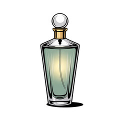 Elegant glass perfume bottle with golden accents liquid