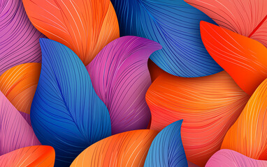 Vibrant tropical leaves abstract pattern background texture design illustration