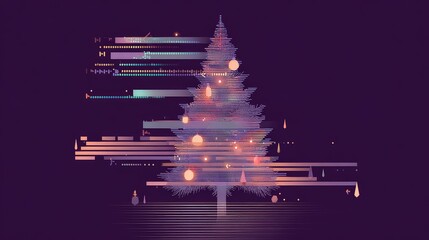 Abstract Digital Art of a Christmas Tree with Glowing Ornaments