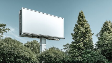 Empty Billboard Surrounded by Lush Green Trees under Clear Sky
