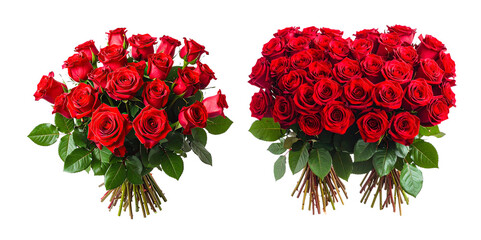 Red roses bouquet with leaves