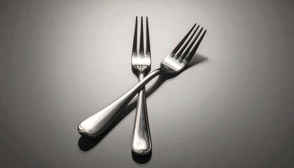 Two Silver Forks Crossed on Gray Surface.
