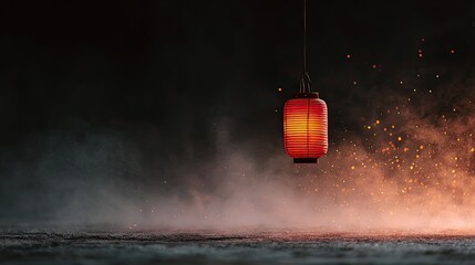 Red Lantern Glow in Dark with Sparks and Smoke Atmosphere
