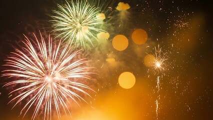 Stunning festive fireworks light up the night sky celebration