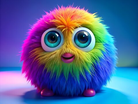 Vibrant fuzzy creature with big eyes and colorful fur