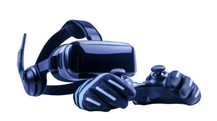 Virtual Reality Headset and Wireless Game Controller Isolated on White Background