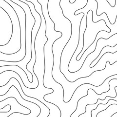 Topo contour lines as square topographic pattern. Clean line map with mountain terrain elevation curves for cartography and hiking designs. Black vector isolated outlines on a white background.