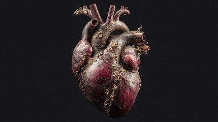 Realistic model of a human heart in a dark background setting