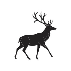 Walking Deer Silhouette with Antlers Vector Illustration on White Background