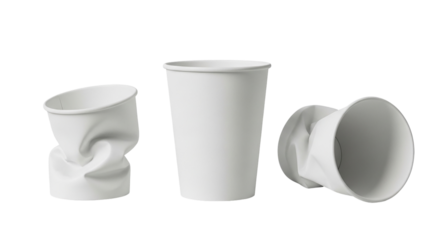 White Paper Cups New Used and Crushed Highlighting Disposable Items Environmental Impact Recycling and Sustainability