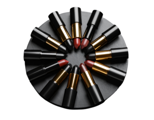 Sleek black lipstick collection on a dark backdrop