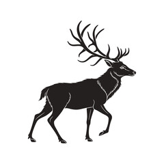 Majestic Deer Silhouette with Large Antlers Walking