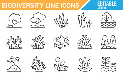 Forest and ocean life line icon pack. © SANTI
