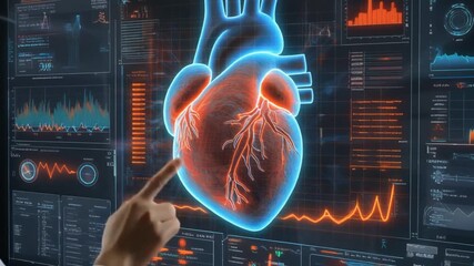 Futuristic 3d rendered medical illustration of a blue digital human heart and body anatomy featuring abstract light and power concepts for science technology and x-ray scan medicine - Powered by Adobe