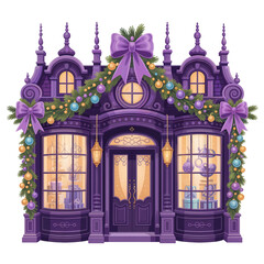 Obraz premium A charming shopfront adorned with festive garlands and bows.