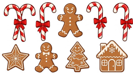 A set of festive holiday cookies and candy canes on for christmas decoration