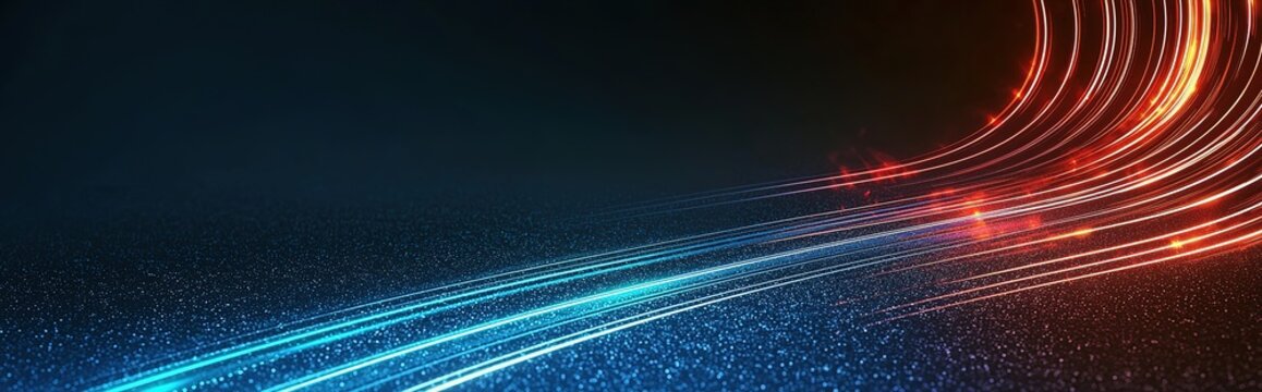 Blue and red light track lines on gradient dark background for internet speed banner.