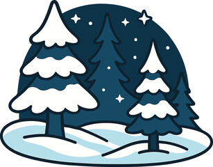 Snow forest landscape vector art illustrator