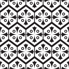 Monotone Geometric Hexagon Circle Seamless Pattern Graphic Illustration Design