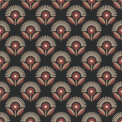 Retro Style Detailed Flower with Leaf Seamless Pattern Repeating Textile Design