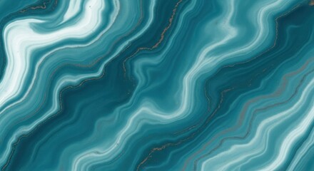 A blue and green abstract painting with swirling patterns and streaks.