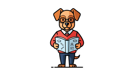 Friendly Dog Teacher Flat Mascot Character Isolated