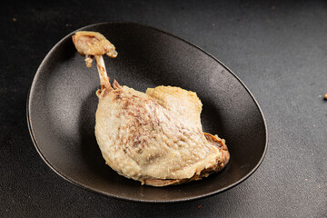 Duck leg, boiled meat, poultry cooked meat healthy food, main course ingredient appetizer fresh tasty table setting gourmet food background on the table, rustic food top view copy space