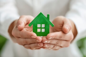 Green Home Model Held by Hands for Investment and Security Preparation