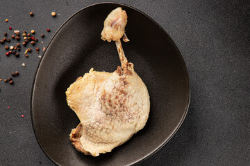 Duck leg, boiled meat, poultry cooked meat healthy food, main course ingredient appetizer fresh tasty table setting gourmet food background on the table, rustic food top view copy space