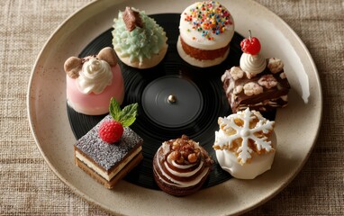 Cute Winter Holiday Desserts on Vinyl Record Plate Display