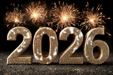 Festive Celebration Scene with Golden 2026 Numbers and Fireworks
