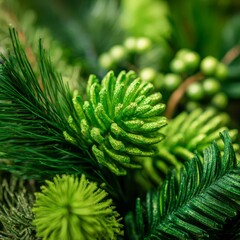 Lush Green Leaves in Festive Tones for New Year Celebrations