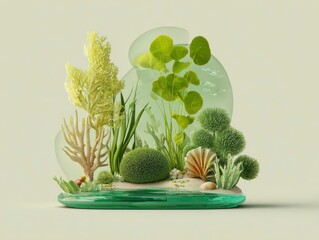 Vibrant Underwater Landscape with Green Ocean Life and Plants