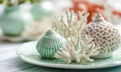 Elegant Beach Themed Decor in Soft Green Palette for Relaxation