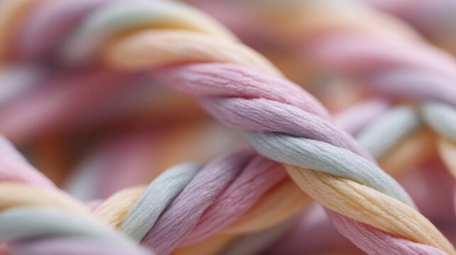 Close-up of a bunch of colorful braided hair. the hair is made up of multiple strands of different colors, including pink, orange, yellow, and green. - Powered by Adobe
