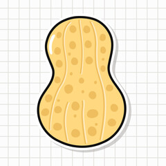 Cartoon peanut sticker on grid background for food concepts